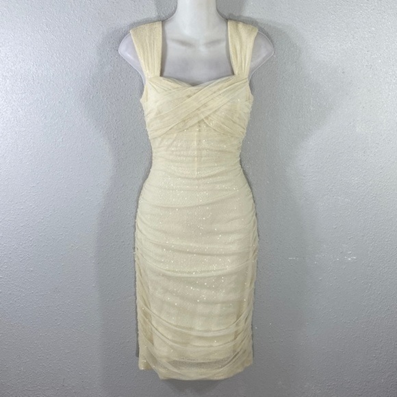 NWT Ralph Lauren ivory ruching mesh overlay sequin bodycon dress 6 NN17 - Picture 5 of 12